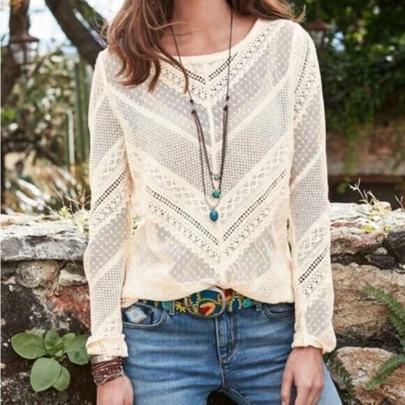 Sundance Cream Lace For Days Crochet Sheer Ivory Top size XS - Picture 1 of 8